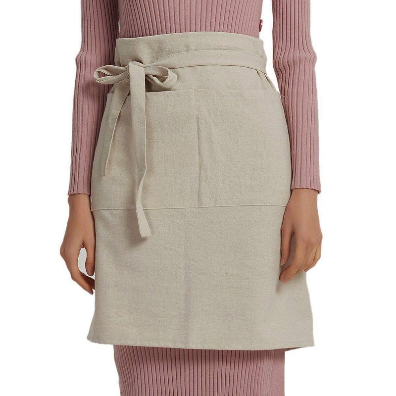 Cityelf Linen Server Apron Cotton Bistro Half Apron with Large Pockets Waist Kitchen Apron for Cooking Waitress - Image 2